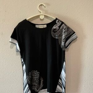 Chico’s Zenergy Back Striped Short Sleeve Tee Foiling on Front - Size …